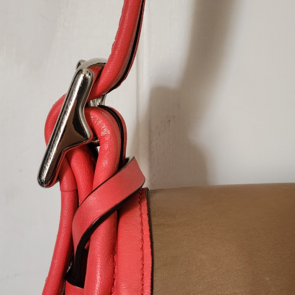 Coach Rambler Tan & Coral Leather Flap Shoulder Bag - Picture 14 of 14